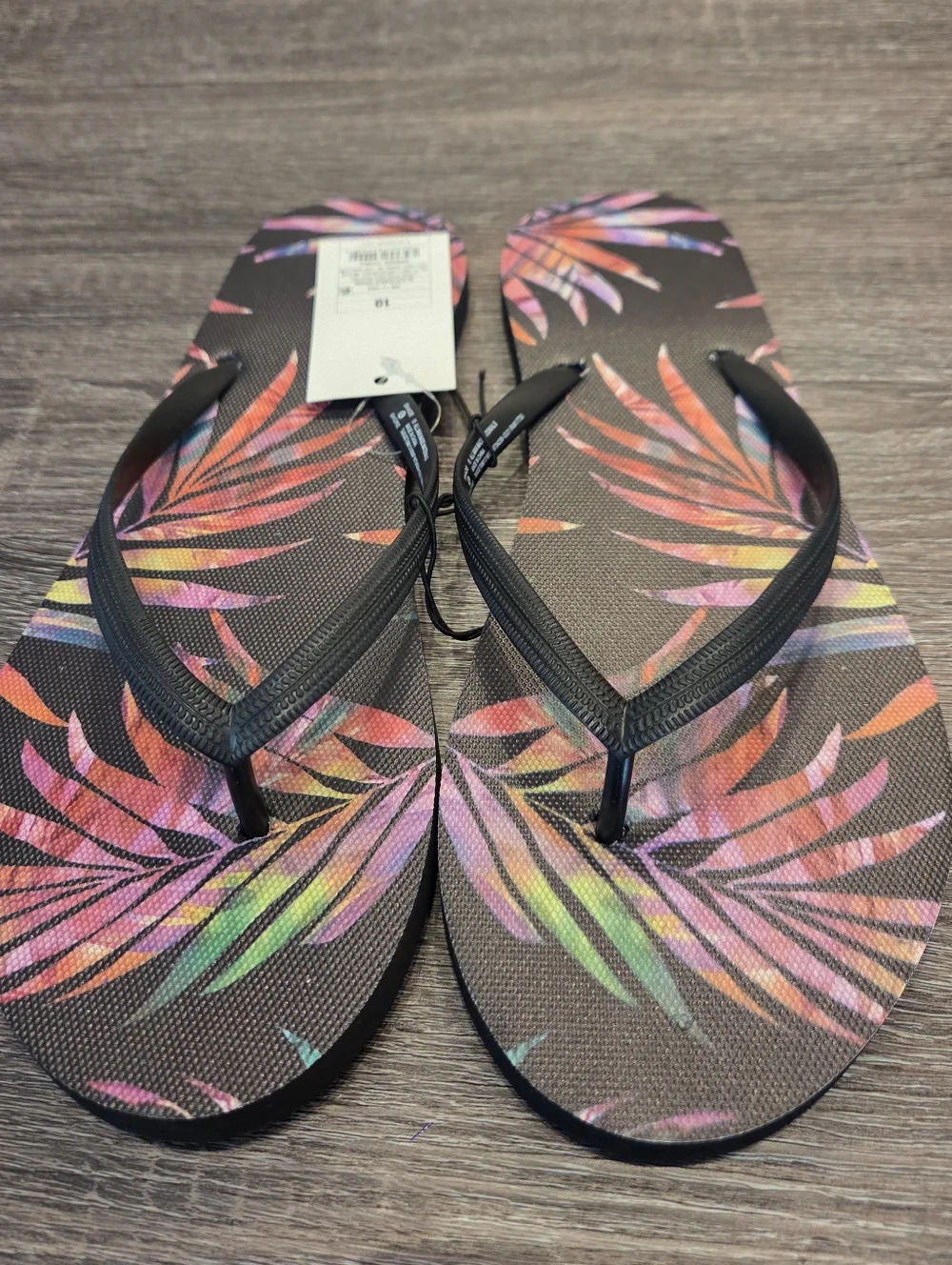 Shade & Shore Thong Flip Flop Sandals Women's Size 10 Black/Pink Tropical NWT